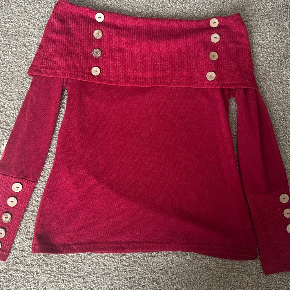 Off-Shoulder Red Top with Button Accents